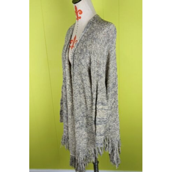 Nic & Zoe Women XL Designer Fringe Hi Lo Open Front  Knit Cardigan Sweater Beige - Picture 3 of 11